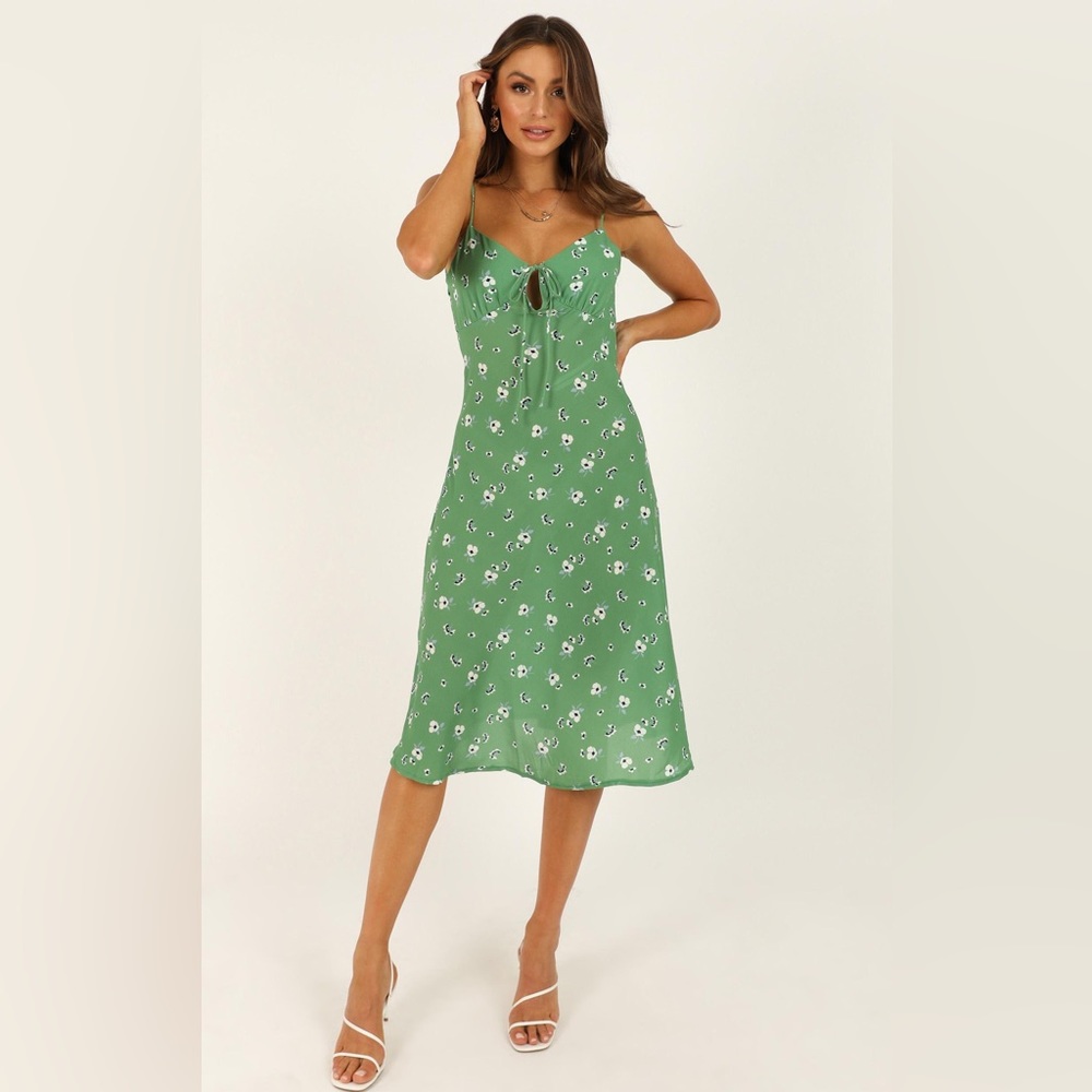 Showpo Green Floral MIDI Dress size 8